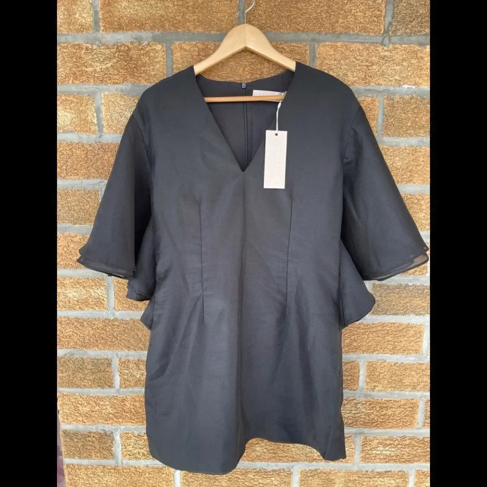 Keepsake Mini Dress All Yours Black Flutter Sleeve Large